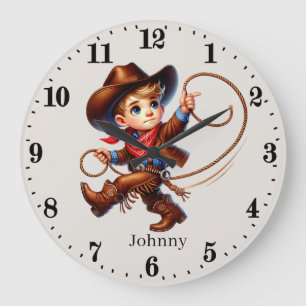 Cool Cowboys add name boys room Large Clock