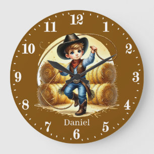Cool Cowboys add name boys room Large Clock
