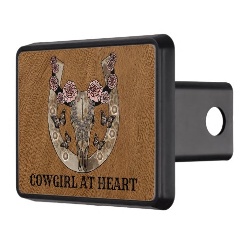 cool cowgirl add text cow skull hitch cover