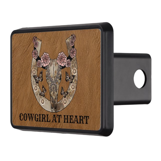 cool cowgirl add text cow skull hitch cover (Left)