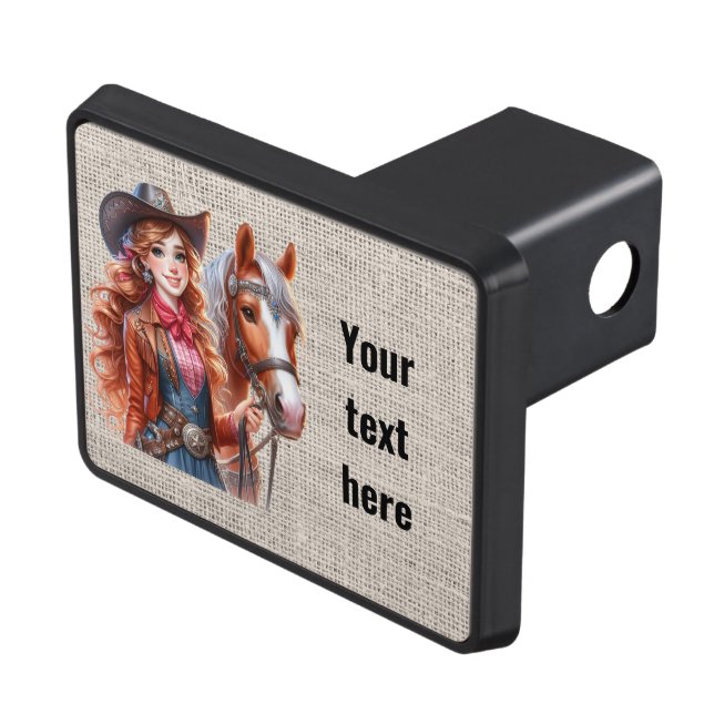 Cool cowgirl horse add text  hitch cover (Top Right)