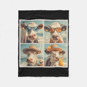Cool Cows With Sungles Beach Cow Animals Vacation Fleece Blanket