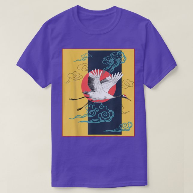 Cool Crane Bird Artwork, Dance of Cranes Japanese  T-Shirt (Design Front)