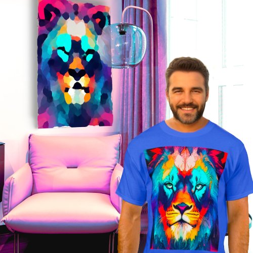 Cool creative vibrant Lion Print Design T_Shirt