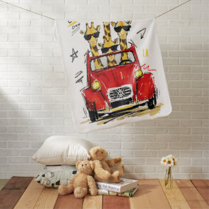 Cool Crew Giraffes in Classic Red Car Baby Blanket
