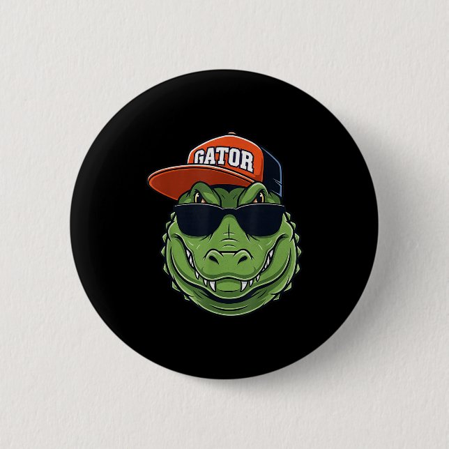 Cool Crocodile Animal Gator Graphic With Cap And S Button (Front)