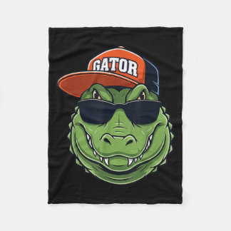 Cool Crocodile Animal Gator Graphic With Cap And S Fleece Blanket