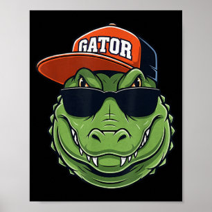 Cool Crocodile Animal Gator Graphic With Cap And S Poster
