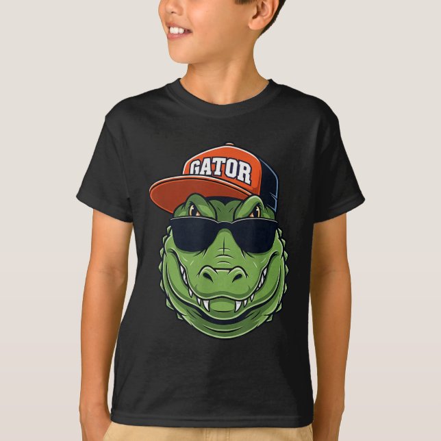 Cool Crocodile Animal Gator Graphic With Cap And S T-Shirt (Front)