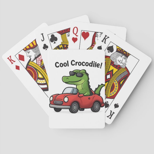 Cool Crocodile Cartoon in Sunglasses Driving a Car Poker Cards (Back)