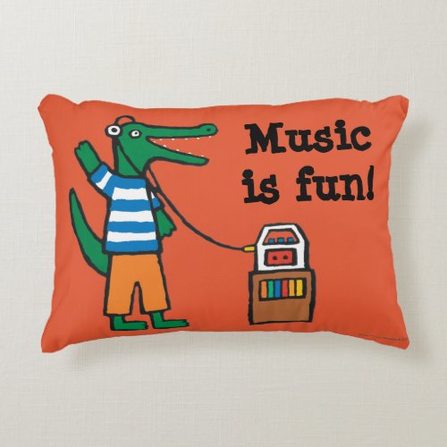 Cool Crocodile Listens to Music Accent Pillow