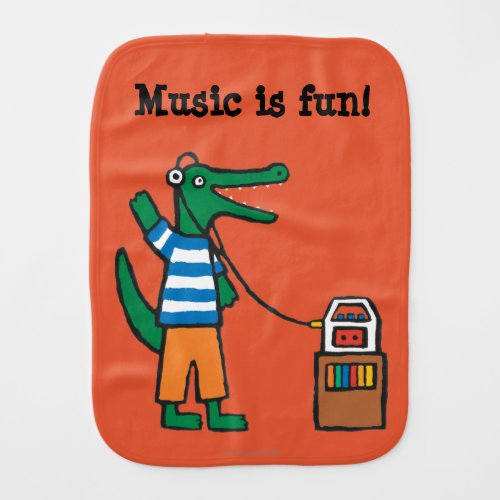 Cool Crocodile Listens to Music Burp Cloth