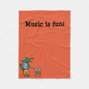 Cool Crocodile Listens to Music Fleece Blanket