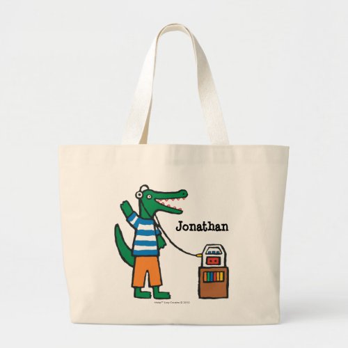Cool Crocodile Listens to Music Large Tote Bag