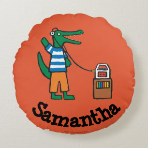 Cool Crocodile Listens to Music Round Pillow