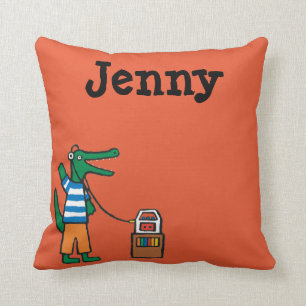 Cool Crocodile Listens to Music Throw Pillow