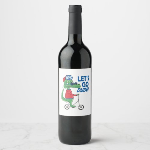 cool crocodile riding a bicycle vector design wine label