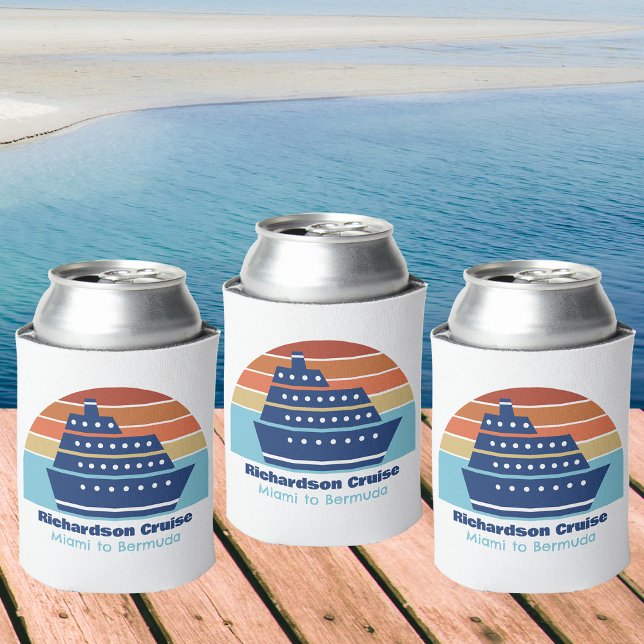 Cool Cruise Ship Family Trip Sunset Personalized Can Cooler (Creator Uploaded)