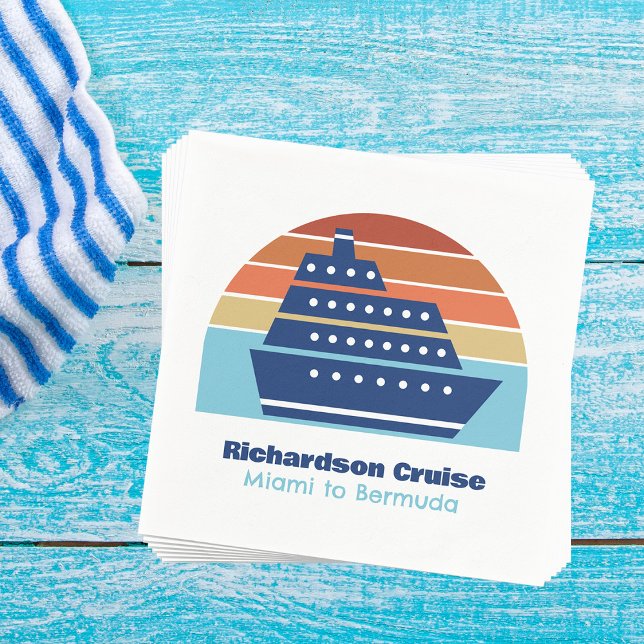 Cool Cruise Ship Family Trip Sunset Personalized Napkins (Creator Uploaded)