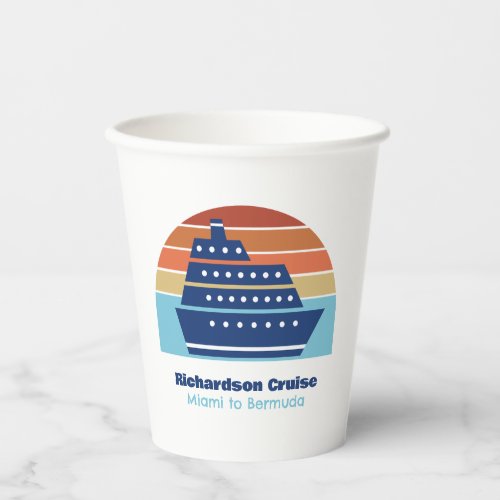 Cool Cruise Ship Family Trip Sunset Personalized Paper Cups