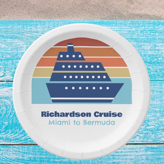 Cool Cruise Ship Sunset Personalized Beach Party Paper Plates (Creator Uploaded)