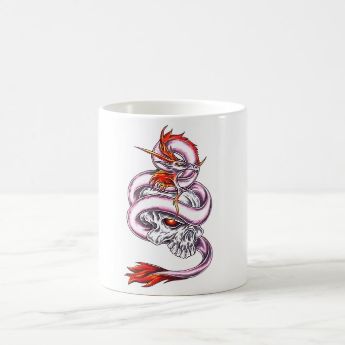 Cool Crystal Dragon and Skull   tattoo style mug