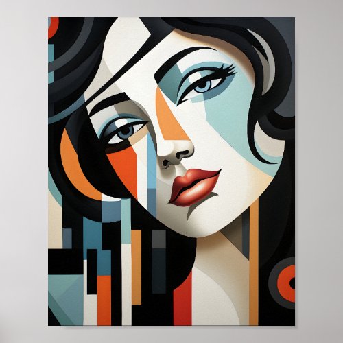 Cool Cubist Portrait Of A Female Geometric Shapes Poster