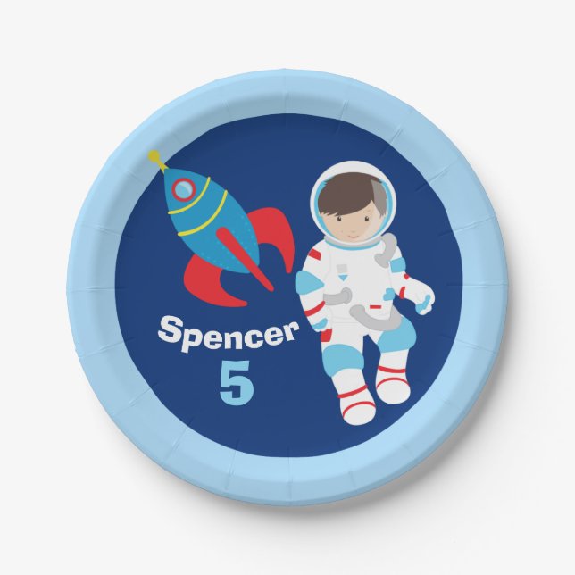 Cool Custom Astronaut Outer Space Kids Birthday Paper Plates (Front)