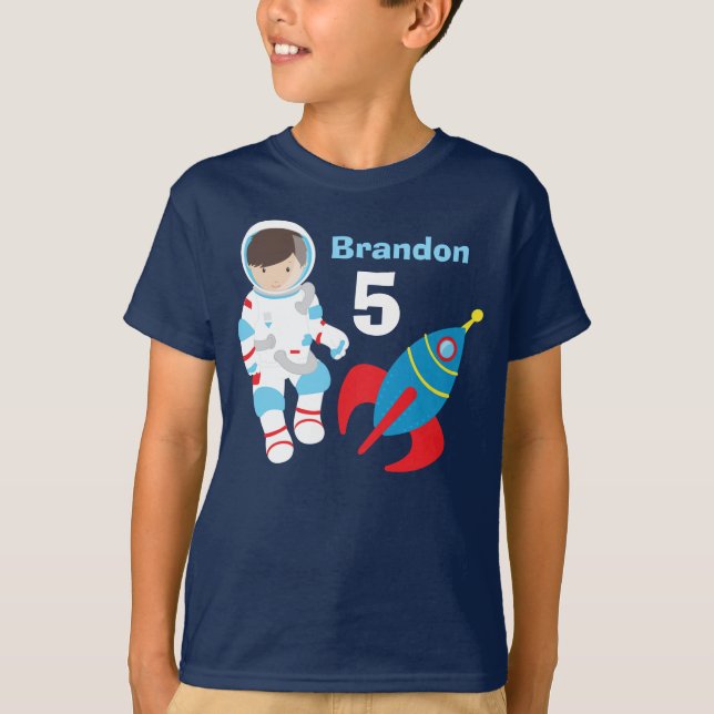 Cool Custom Astronaut Outer Space Kids Birthday T-Shirt (Front)