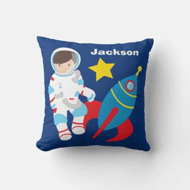 Cool Custom Astronaut Outer Space Kids Throw Pillow (Front)