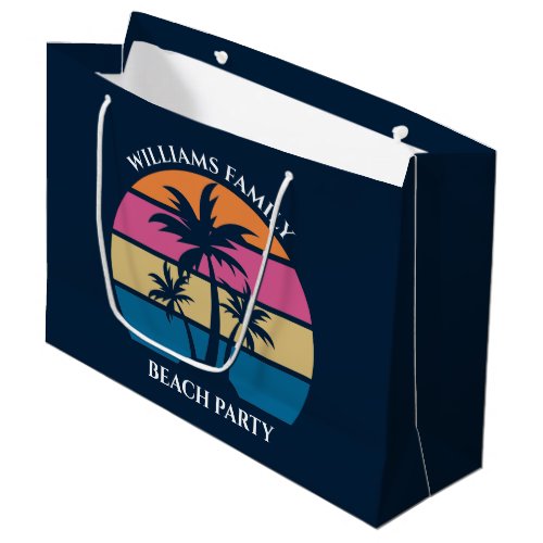 Cool Custom Beach Party Blue Palm Tree Large Gift Bag