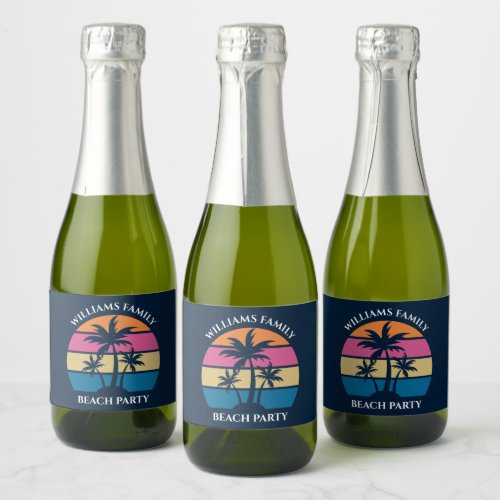 Cool Custom Beach Party Blue Palm Tree Mini Sparkling Wine Label