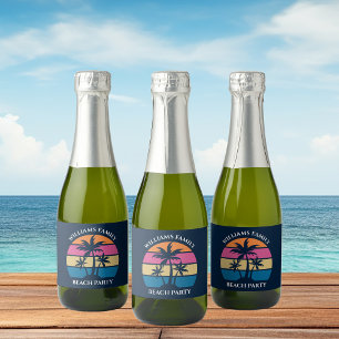 Cool Custom Beach Party Blue Palm Tree Mini Sparkling Wine Label