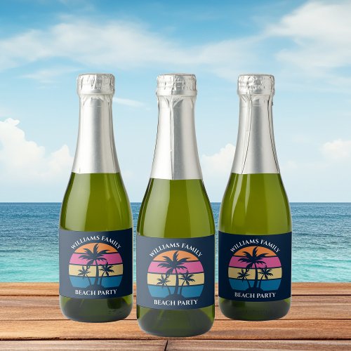 Cool Custom Beach Party Blue Palm Tree Mini Sparkling Wine Label