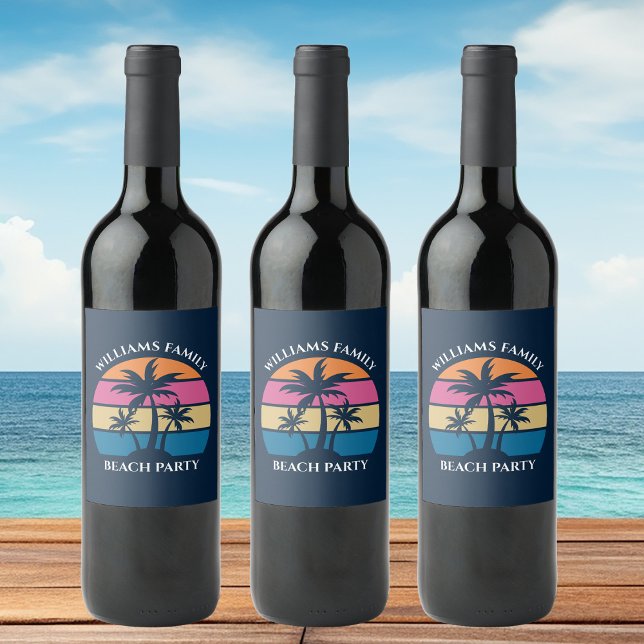 Cool Custom Beach Party Blue Palm Trees Wine Label (Creator Uploaded)