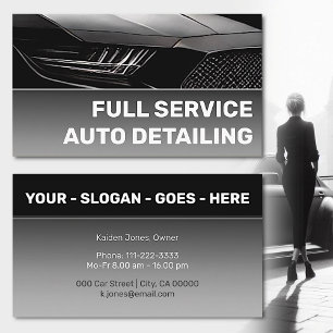 Cool Custom Black Gray Silver Chrome Car Service Business Card