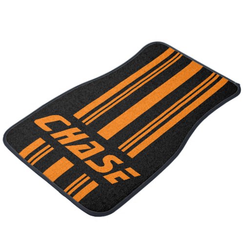 Cool Custom Black  Orange Stripes Set of Car Mats