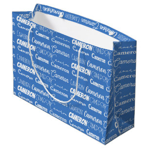 Cool Custom Blue Name Typography Boys Birthday Large Gift Bag