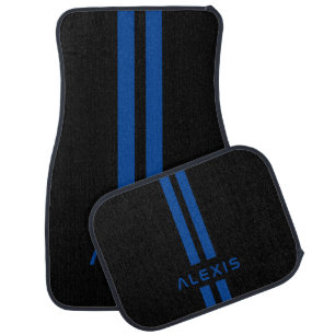 Cool Custom Blue Stripe Black Personalized Car Floor Mat