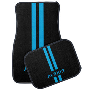 Cool Custom Blue Stripe Black Personalized Car Floor Mat