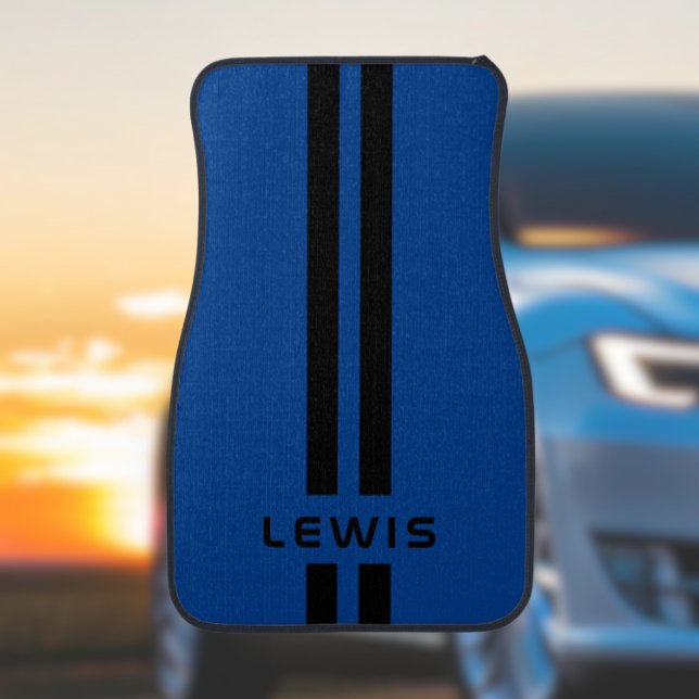 Cool Custom Blue Stripe Personalized car floor mat (cool double stripe racing auto personalised custom car floor mat in blue)