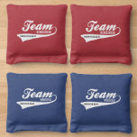 Cool Custom Family Team Name, Retro Sports Logo  Cornhole Bags<br><div class="desc">Celebrate your family or any team with these cool corn toss bags featuring a retro sports like "Team" logo with a swoosh tail. Personalize by adding two lines of custom text. Great for family reunions, outings, sporting events, picnics, tailgate events, weddings, corn hole tournaments or just to show you're proud...</div>