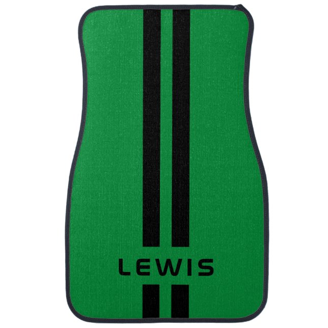 Cool Custom Green Stripe Personalized car mat (Front)