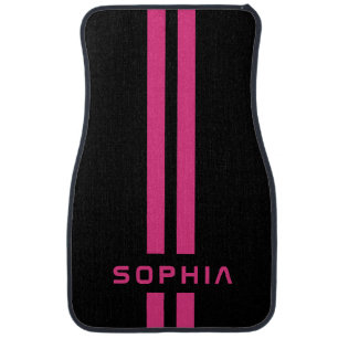 Cool Custom Hot Pink Stripe Black Personalized Car Floor Mat