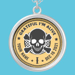 Cool Custom NA Recovery Skull Medallion Keytag  Ke Silver Plated Necklace<br><div class="desc">Our Addiction Recovery Medallion Keychains are a perfect way to recognize a Sobriety Birthday or Recovery Anniversary because they offer something that mass produced medallion keychains just can't... the option to personalize! Make them feel unique and appreciated by giving personalized. Add any name, recovery date and length of sobriety! Designed...</div>