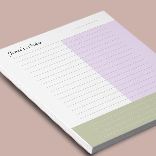 Cool Custom Name Modern Khaki Purple Pastel Lined  Notepad (Creator Uploaded)