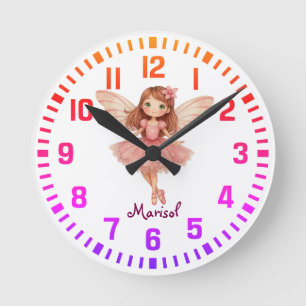 Cool Custom Name Pink Fairy Round Clock