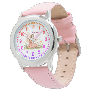 Cool Custom Name Pink Fairy with Butterfly Watch