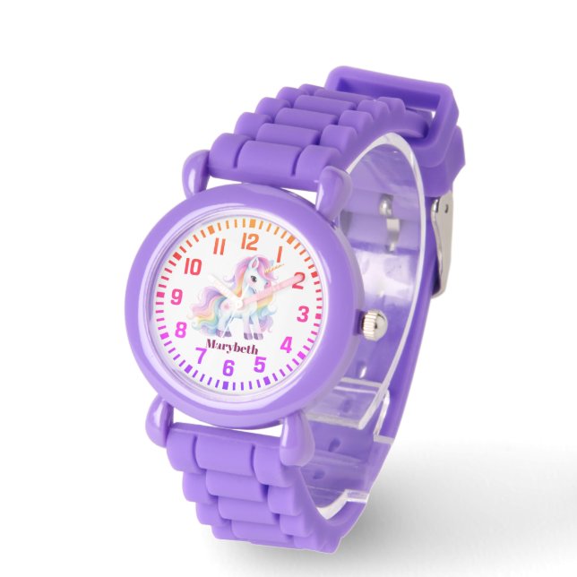 Cool Custom Name Rainbow Unicorn Watch (Angle)