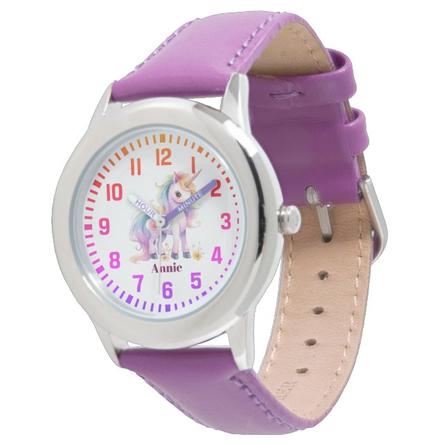 Cool Custom Name Rainbow Unicorn Watch (Angled)